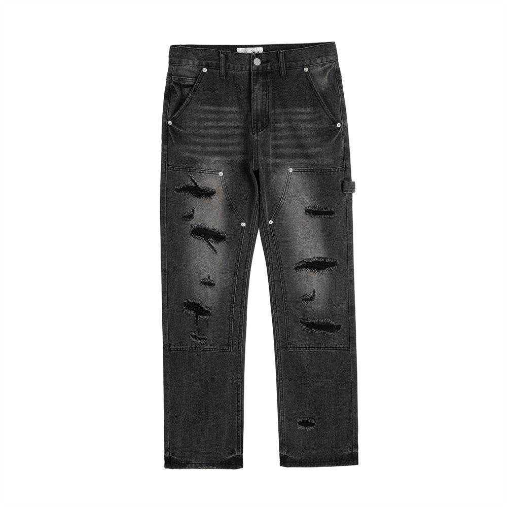 Punk Beggar Ripped Denim Straight-leg Trousers Men Jeans