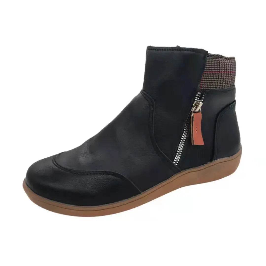 Winter Leather Stitching Flat Bottom Martin Boots With Zipper Plus Size