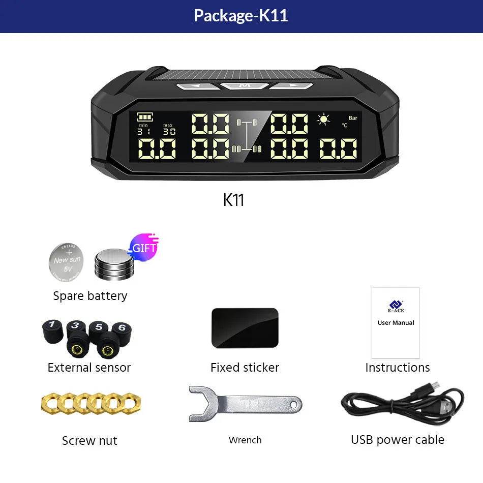 Auto Solar External Tire Pressure Monitor 6 Tire RV Trucks Car Vehicle