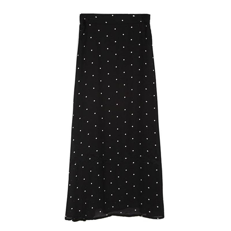 Polka dot High waist Chiffon Flowy Midi skirt women