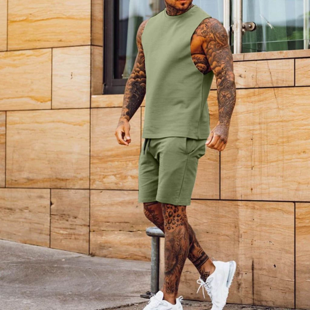 Men Summer 2pcs Sleeveless Athleisure wear Short Outfit set