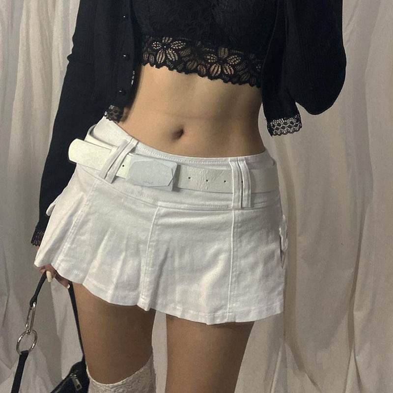 Solid White Black Denim Fashion Mini Skirt