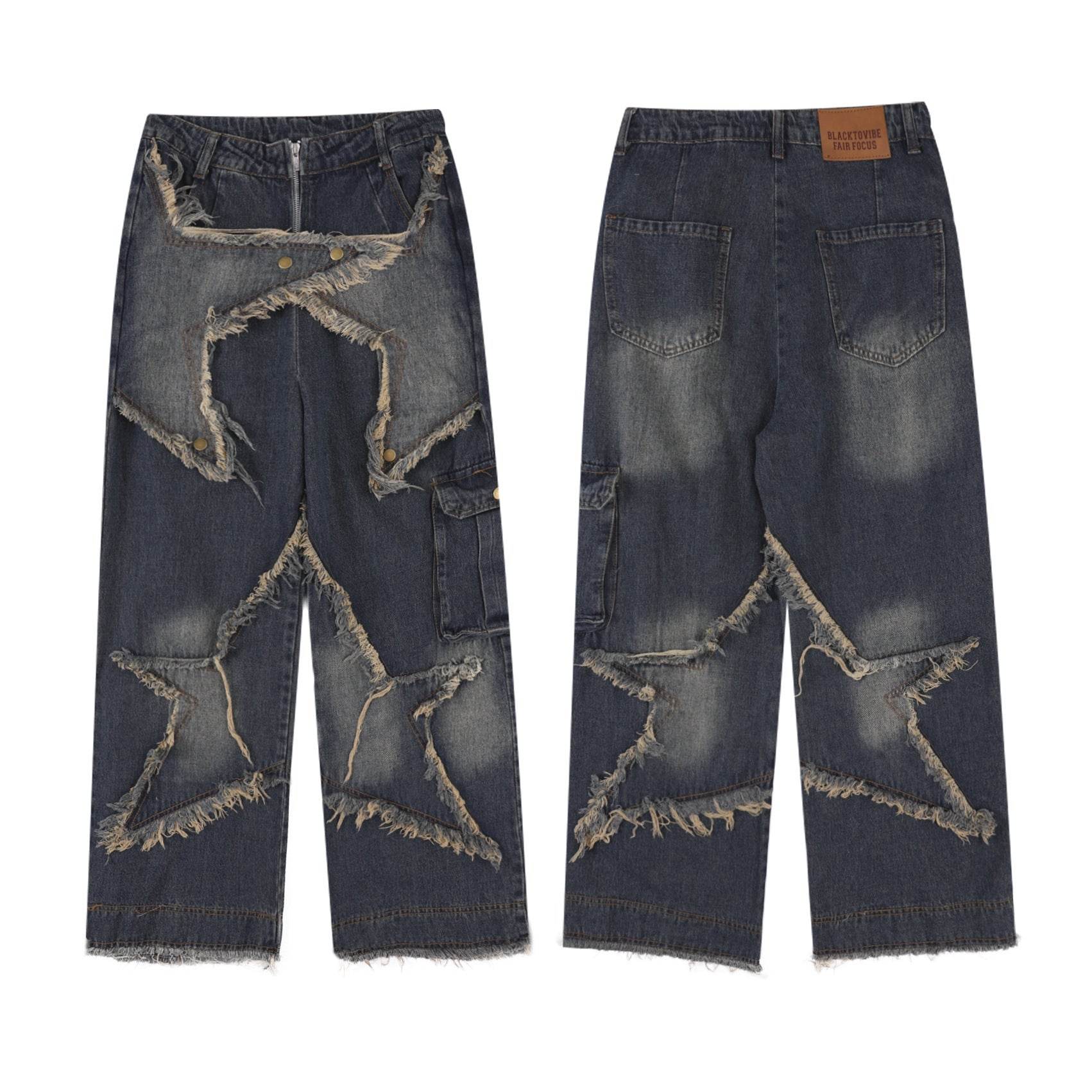 Distressed Denim Pant for women Oversized Streetstyle Patch Cargo Jeans Pant