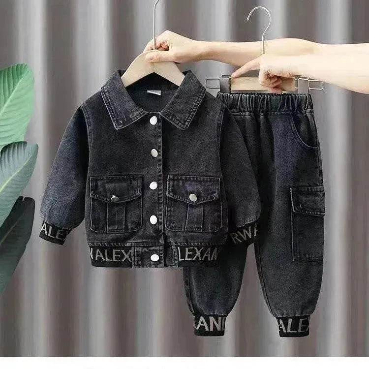 Neutral Unisex Denim Suit Spring Clothes Western Style Denim Two piece for boys and girls