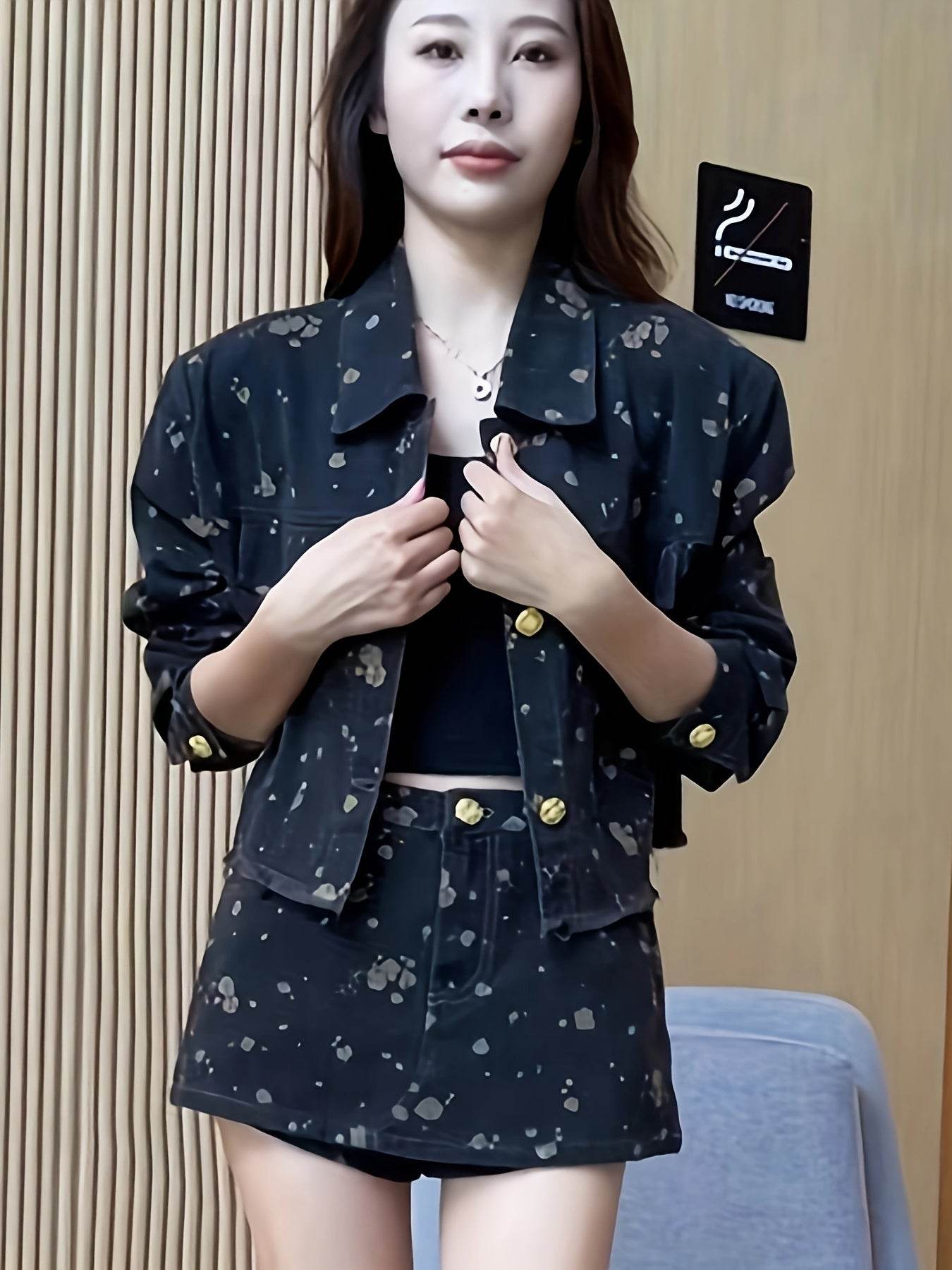 Casual Jackets for Women – Retro Floral Print Short Denim