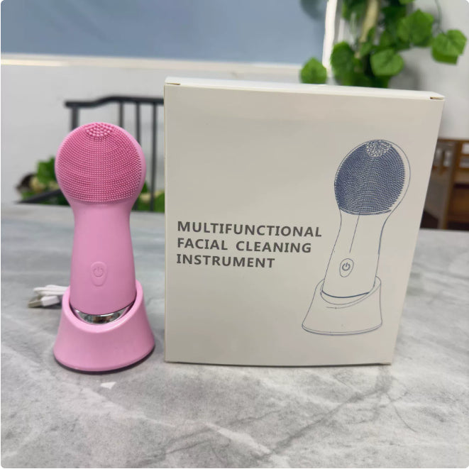 Silicone Electric Face Cleansing Brush with Vibration & Heating