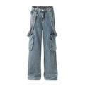 Ribbon Design Multi-pocket Workwear Denim Trousers Men Jeans