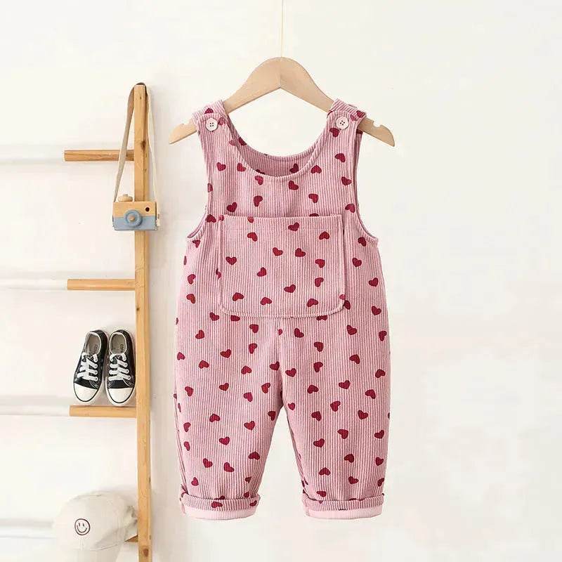 Fashion Girls Heart Printing Corduroy Overalls Baby girl Romper Jumpsuit