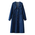 New Long Sleeve Button loose Denim Midi Dress Women