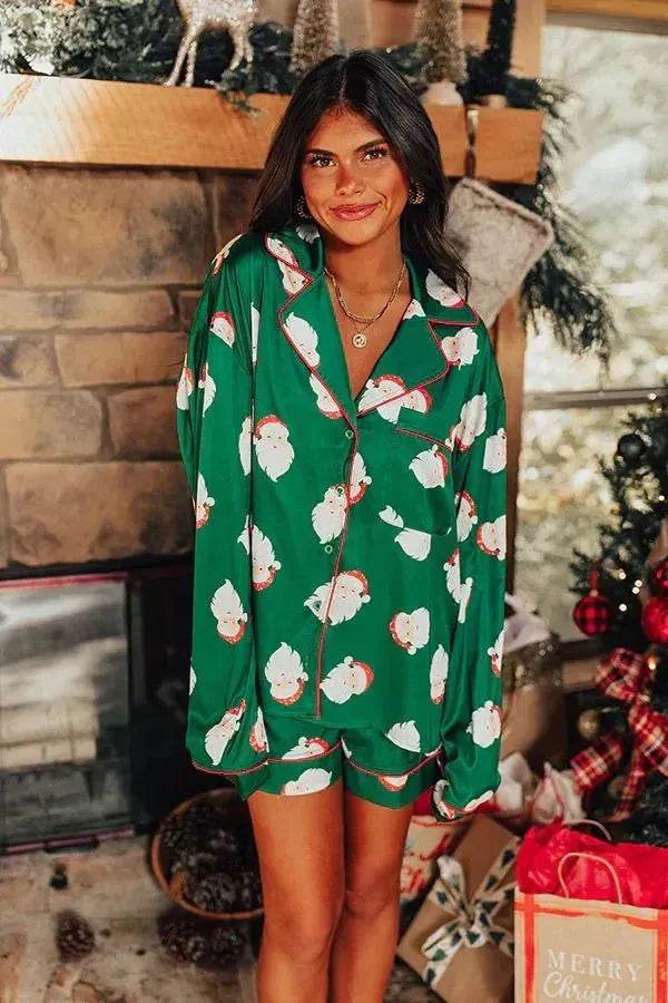 Satin Printed Santa Claus Two-piece Suit Home
