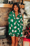 Satin Printed Santa Claus Two-piece Suit Home