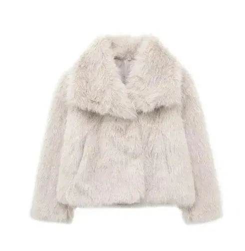 Winter Plush Open front Coat Thick lapel Outwear Faux Fur Coat women