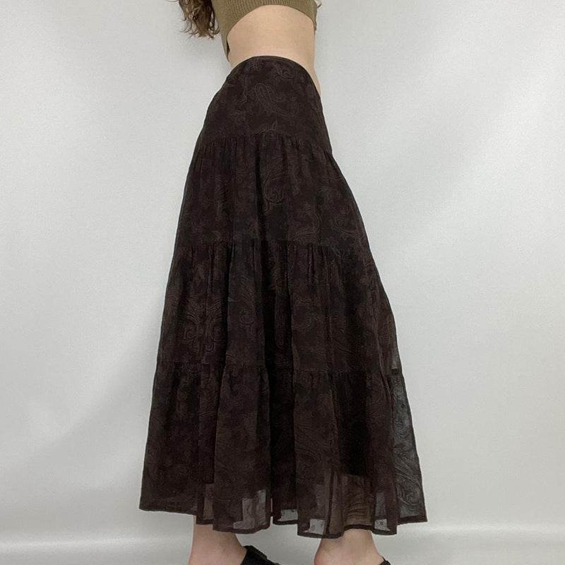 Retro Paisley Printed Skirt Women's Low Waist Midi skirt