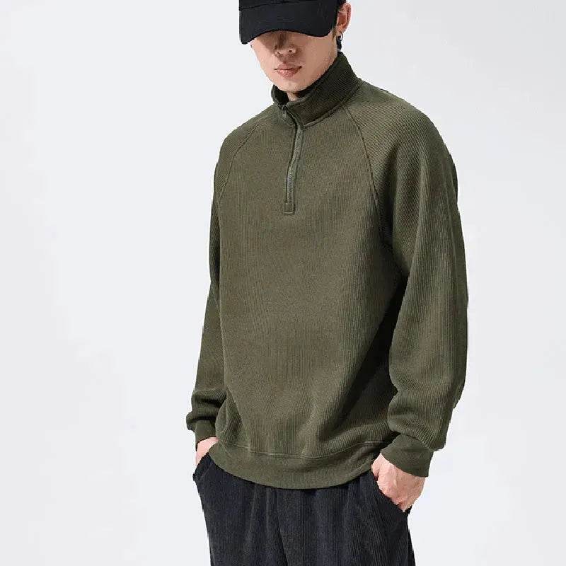 Autumn Winter half zip Stand-collar Fleece Sweatshirt Pullover tops for men