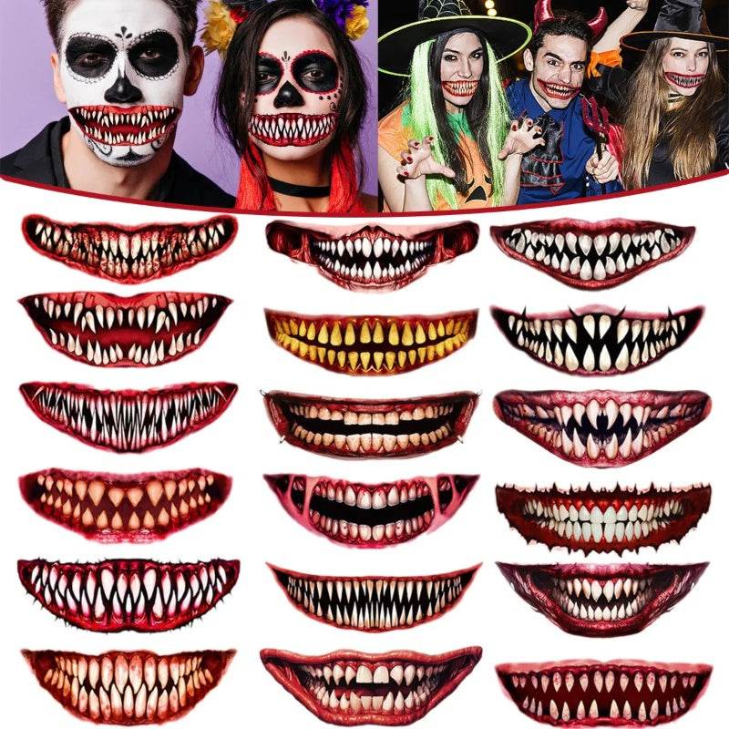18 Sheets Halloween Temporary Tattoo Stickers 18 Styles Realistic Face Tattoo Face Stick Horror Prank Props Make Up Face Decals Cosplay Decor For Halloween Trick Or Treat Party Costumes Party