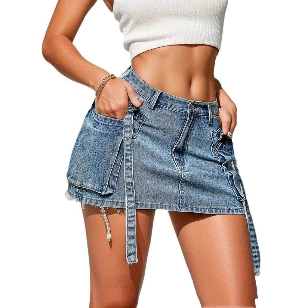 Women's Fashion Y2k Denim Mini Skirt Low Rise Cargo Pencil Short Jeans skirt  Vintage Girls Party Skirt Female Club Streetwear