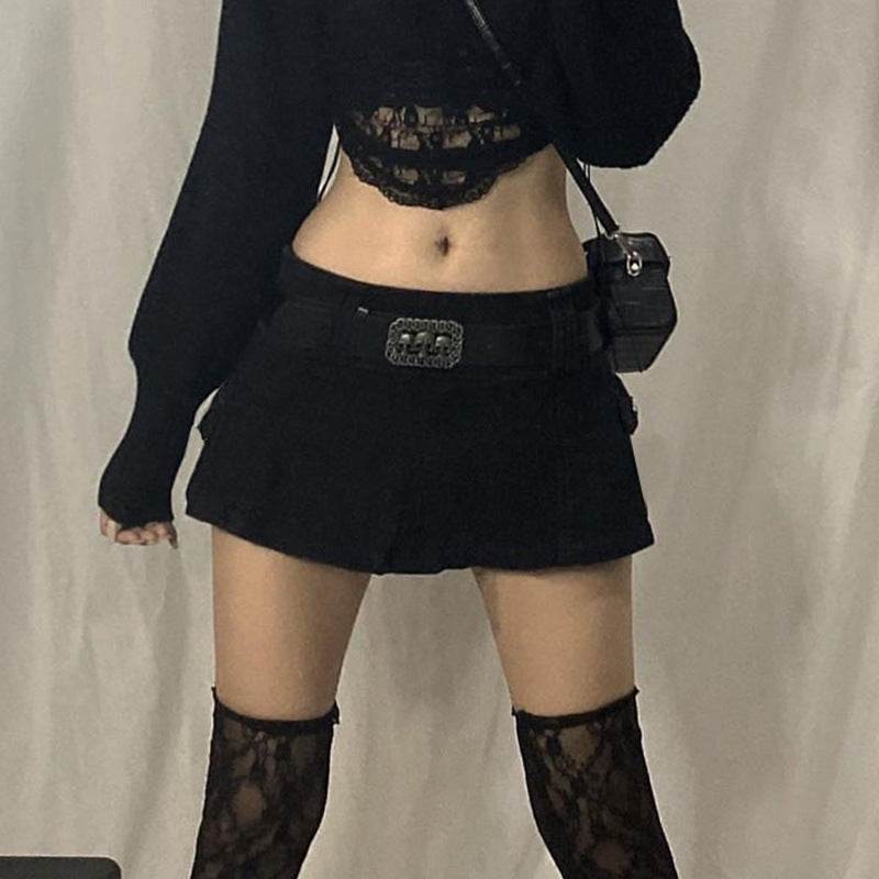 Solid White Black Denim Fashion Mini Skirt