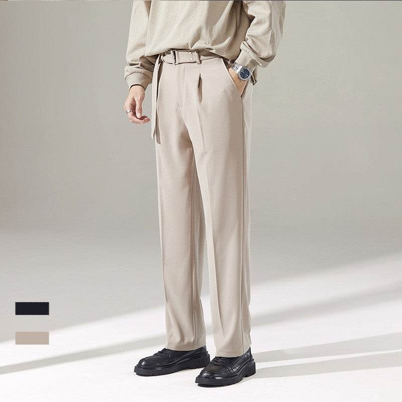Detachable Belt Draping Wide-leg Suit Chinos Trouser For Men