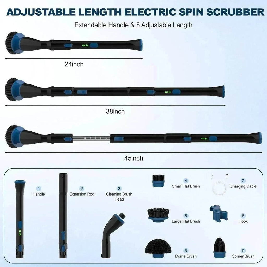 Electric Spin Scrubber, Cordless Cleaning Brush With 4 Replaceable Brush Heads And Adjustable  Handle for Bathroom, Kitchen, Tub, Tile, Floor