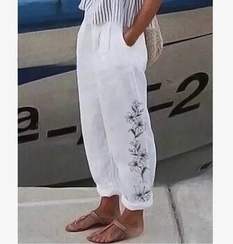 Elegant Cotton And Linen Floral Print Casual Jumpsuit