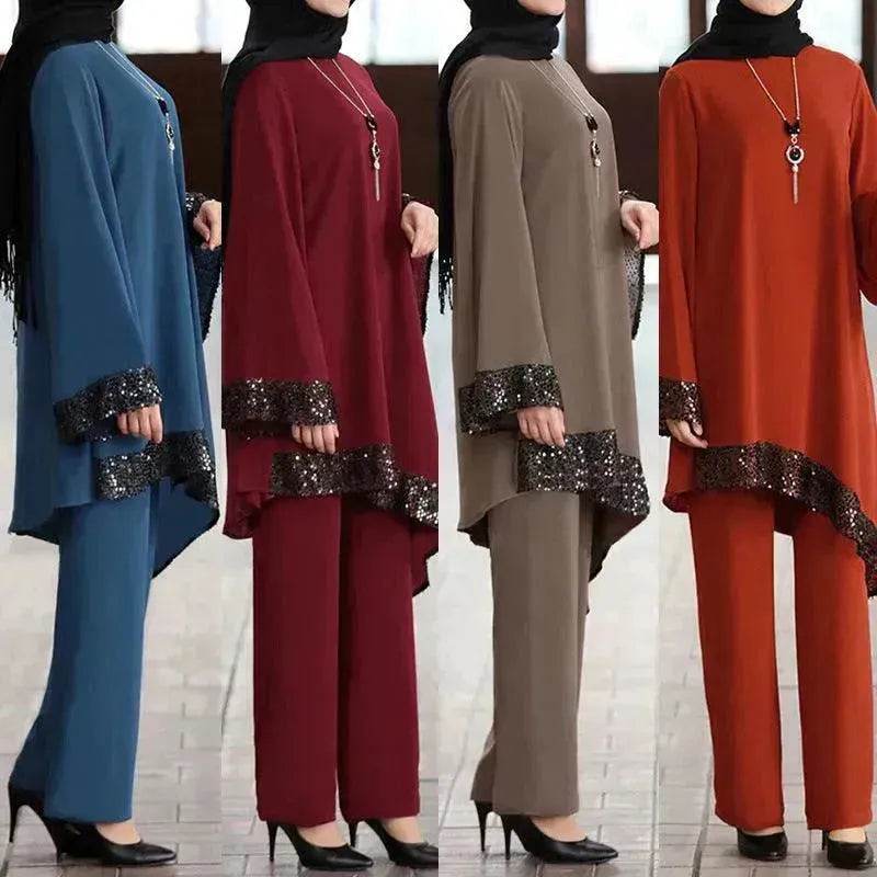Elegant Two piece Dress Suit for Classy Arab Dubai Turkey Middle East Women Outfit set