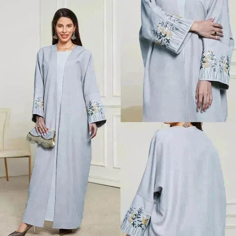 Embroidered Cardigan Abaya Dress Robe for Arab Dubai Turkey Middle East Women