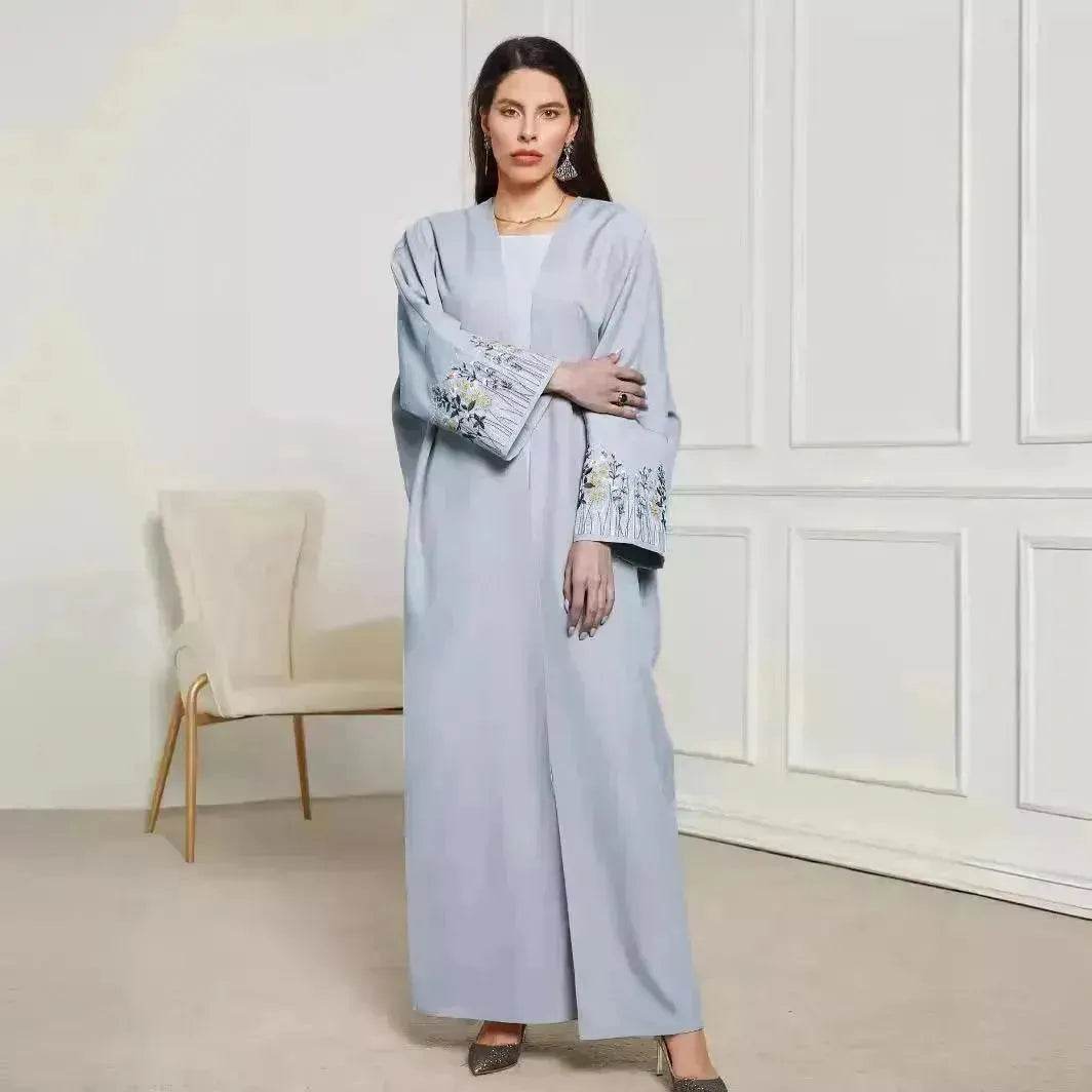 Embroidered Cardigan Abaya Dress Robe for Arab Dubai Turkey Middle East Women