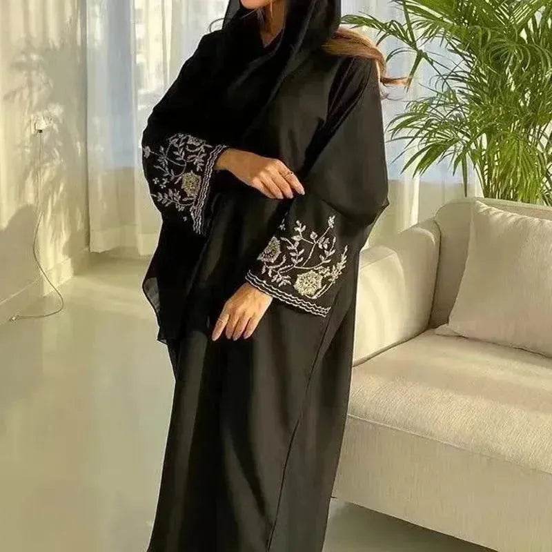 Embroidered Sleeve Loose Cardigan Abaya Dress Robe for Arab Dubai Turkey Middle East Women