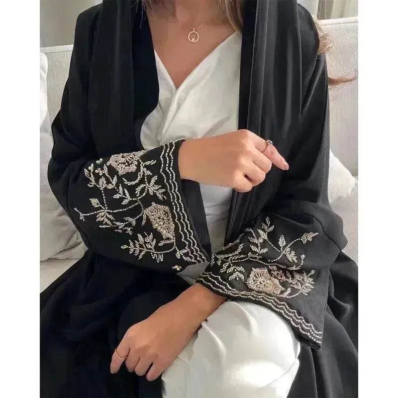 Embroidered Sleeve Loose Cardigan Abaya Dress Robe for Arab Dubai Turkey Middle East Women