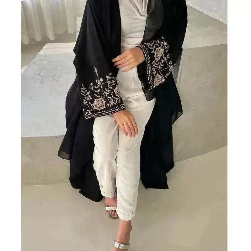 Embroidered Sleeve Loose Cardigan Abaya Dress Robe for Arab Dubai Turkey Middle East Women