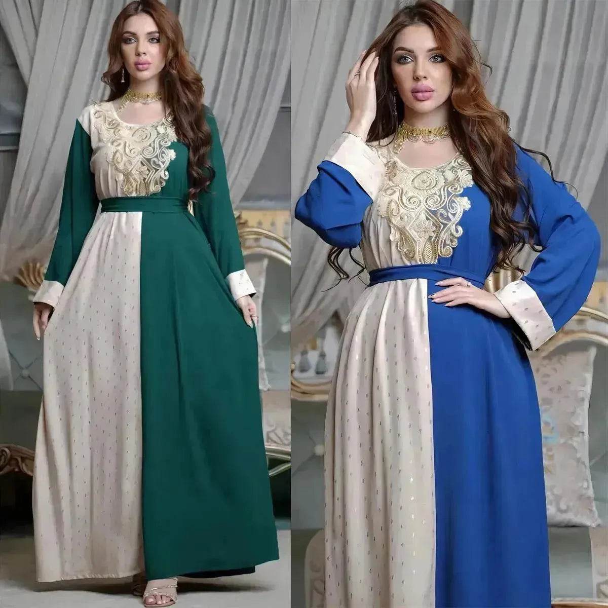 Embroidery Applique Tunic Dinner Party Robe Abaya Dress for Arab Dubai Turkey Middle East Women.