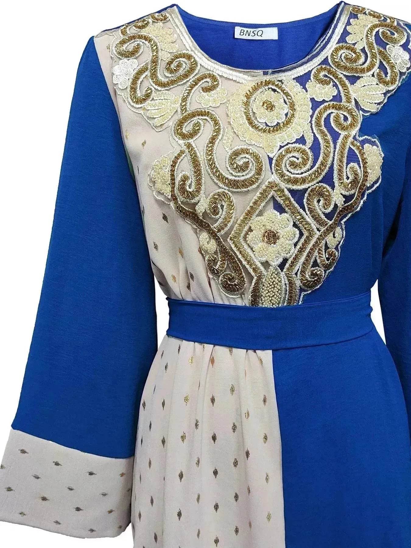 Embroidery Applique Tunic Dinner Party Robe Abaya Dress for Arab Dubai Turkey Middle East Women.