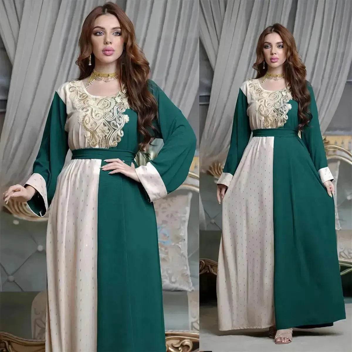 Embroidery Applique Tunic Dinner Party Robe Abaya Dress for Arab Dubai Turkey Middle East Women.
