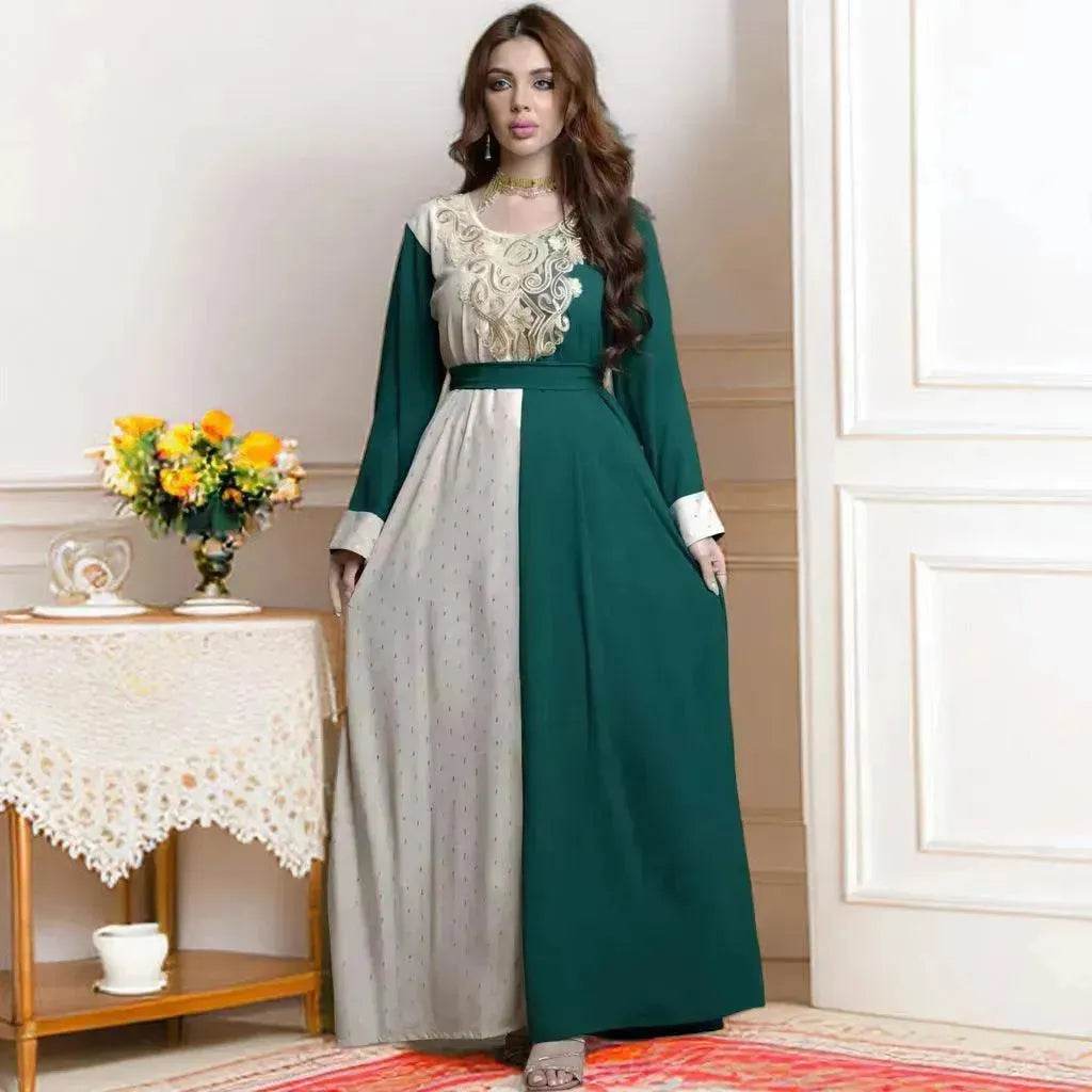 Embroidery Applique Tunic Dinner Party Robe Abaya Dress for Arab Dubai Turkey Middle East Women.