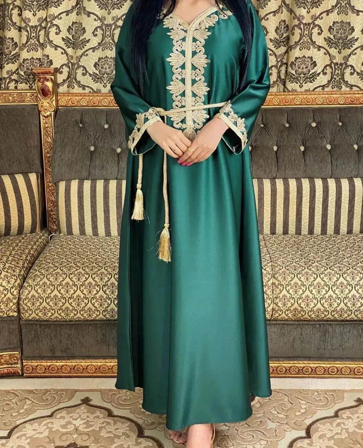 Embroidery  Bronzing Lace Jalabiya Abaya Dress for Arab Dubai Turkey Middle Eastern Women