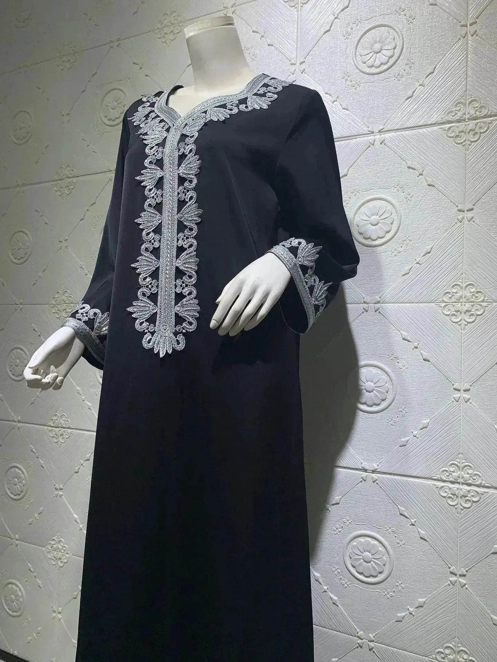 Embroidery  Bronzing Lace Jalabiya Abaya Dress for Arab Dubai Turkey Middle Eastern Women