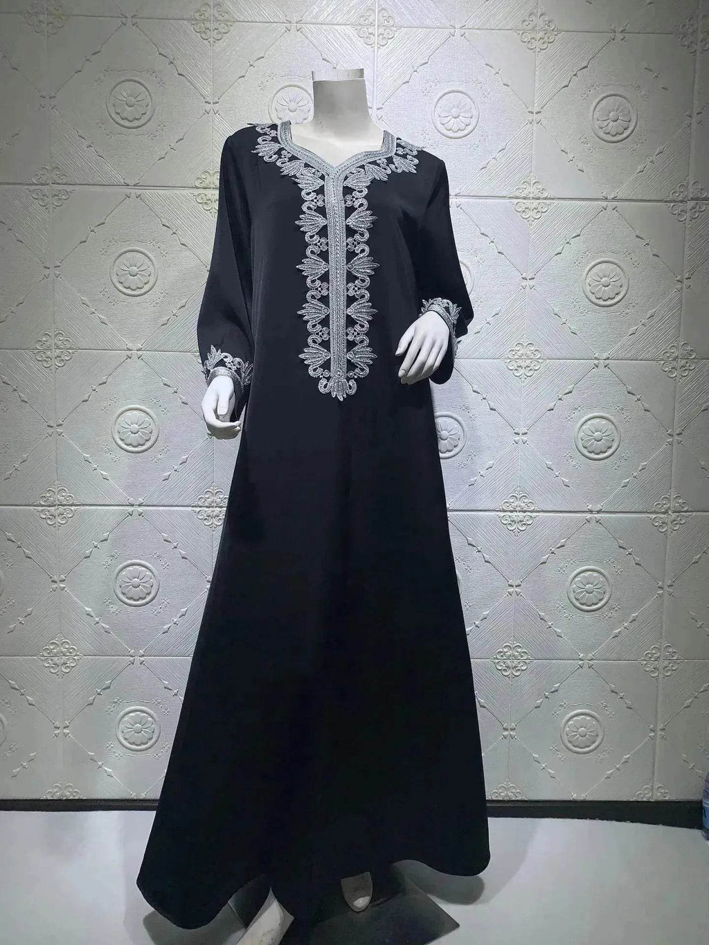 Embroidery  Bronzing Lace Jalabiya Abaya Dress for Arab Dubai Turkey Middle Eastern Women