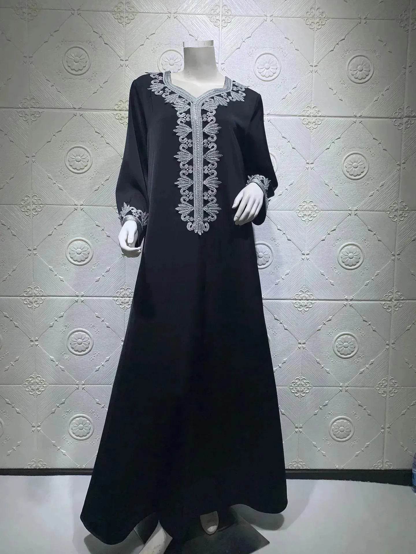 Embroidery  Bronzing Lace Jalabiya Abaya Dress for Arab Dubai Turkey Middle Eastern Women