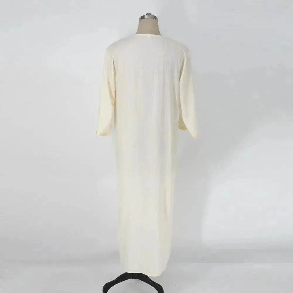 Fashionable and Elegant Ethnic Style Loose Casual Embroidery White Arab  Robe Moroccan Men's Jalabiya