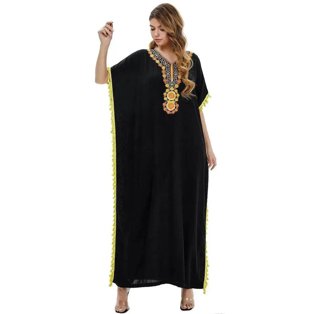 Embroidered Party Cotton Abaya for Women Fancy Short Sleeved Abaya for Middle East Women