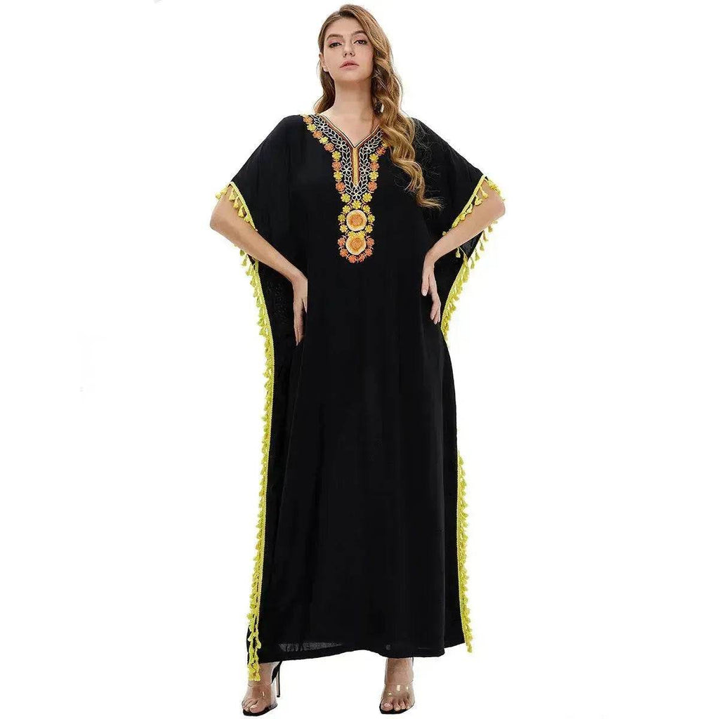 Embroidered Party Cotton Abaya for Women Fancy Short Sleeved Abaya for Middle East Women