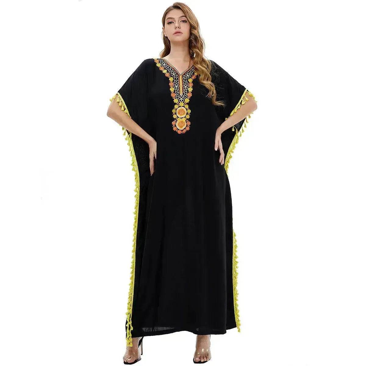 Embroidered Party Cotton Abaya for Women Fancy Short Sleeved Abaya for Middle East Women