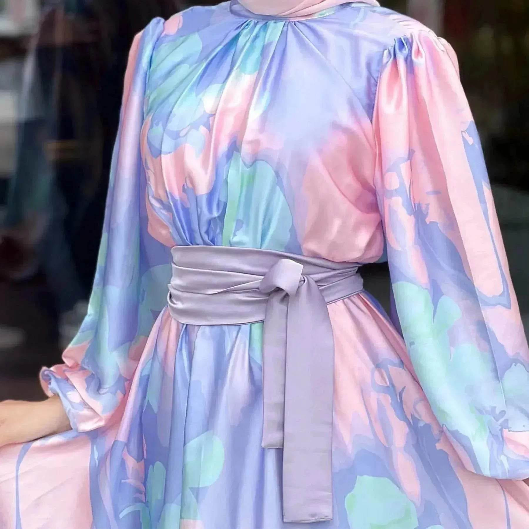 European And American  Dubai Middle East Pure Beautiful Printed Dress, Ankle-length Printed Maxi Dress Fashionable Abaya Dress