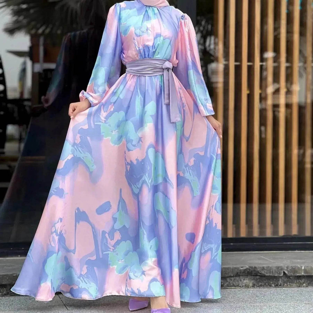 European And American  Dubai Middle East Pure Beautiful Printed Dress, Ankle-length Printed Maxi Dress Fashionable Abaya Dress