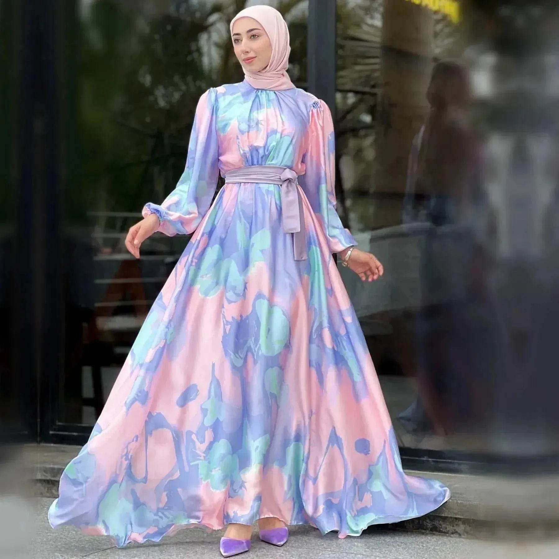 European And American  Dubai Middle East Pure Beautiful Printed Dress, Ankle-length Printed Maxi Dress Fashionable Abaya Dress