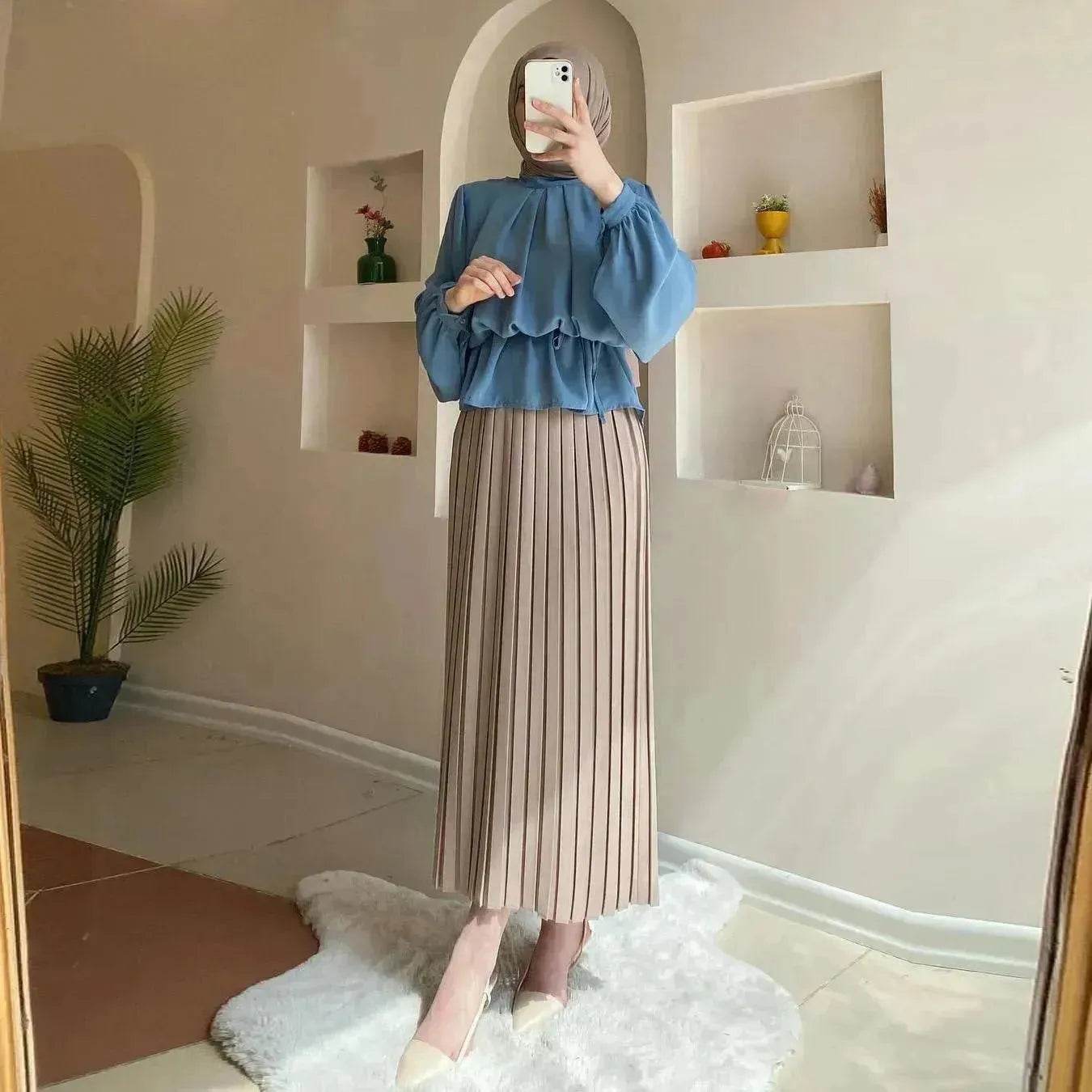 Extra Beautiful Pleated Skirt Suit for Arab Dubai Turkey Middle East Women Outfit set
