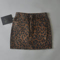 Leopard Print Mini Denim Skirt Women's High Waist Pencil Skirt