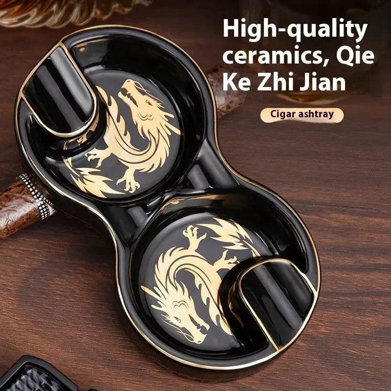 Portable 8-shaped Double Smoke Groove Ceramic retro Cigar Ashtray