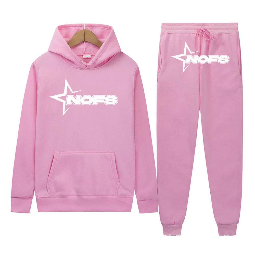2 pcs Gothic Punk Rock Streetwear Hoodie Outfit set Unisex