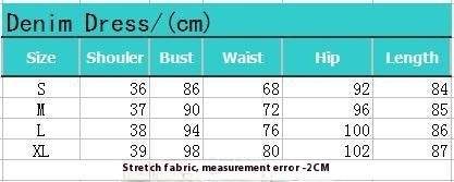 Stretch Mid Length Retro jeans Slim Single-breasted button down short sleeve Denim Dress
